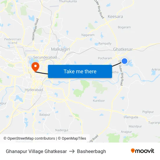 Ghanapur Village Ghatkesar to Basheerbagh map