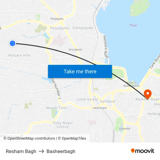 Resham Bagh to Basheerbagh map