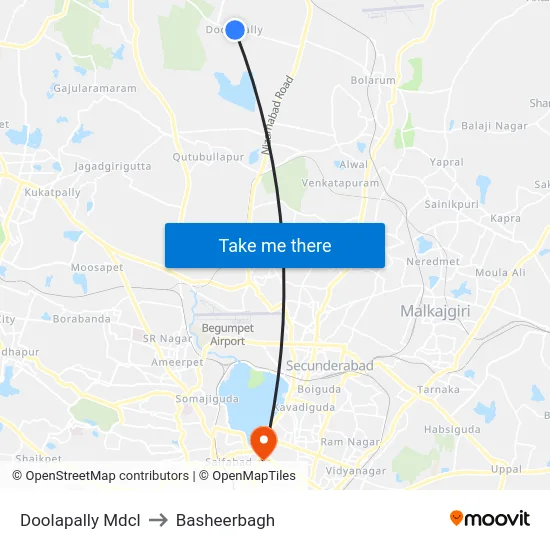 Doolapally Mdcl to Basheerbagh map