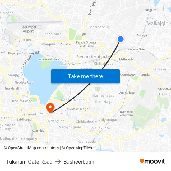 Tukaram Gate Road to Basheerbagh map