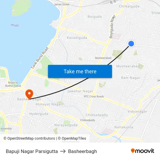 Bapuji Nagar Parsigutta to Basheerbagh map