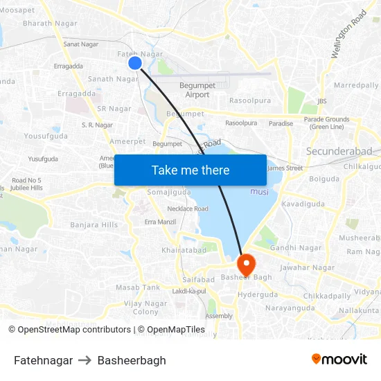 Fatehnagar to Basheerbagh map