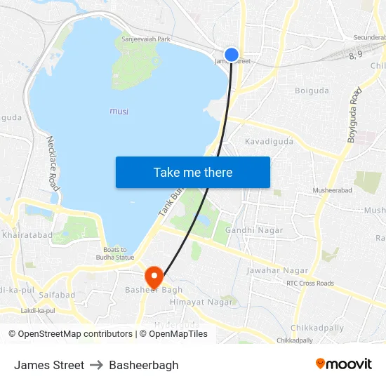 James Street to Basheerbagh map