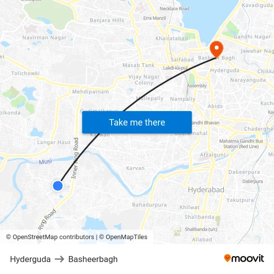 Hyderguda to Basheerbagh map