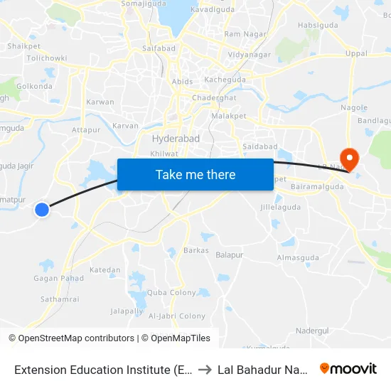 Extension Education Institute (Eei) to Lal Bahadur Nagar map