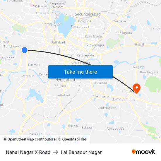 Nanal Nagar X Road to Lal Bahadur Nagar map