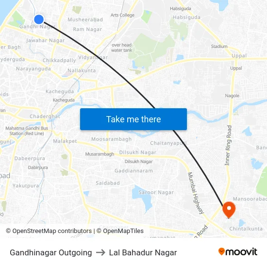 Gandhinagar Outgoing to Lal Bahadur Nagar map