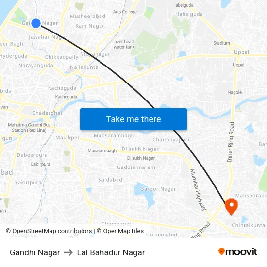 Gandhi Nagar to Lal Bahadur Nagar map