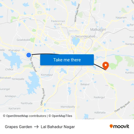 Grapes Garden to Lal Bahadur Nagar map