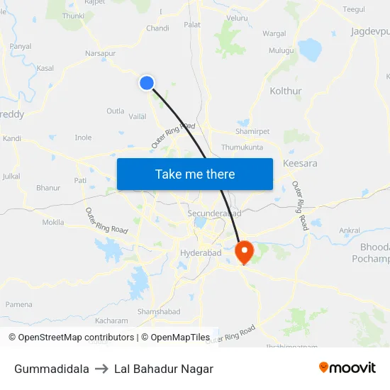 Gummadidala to Lal Bahadur Nagar map