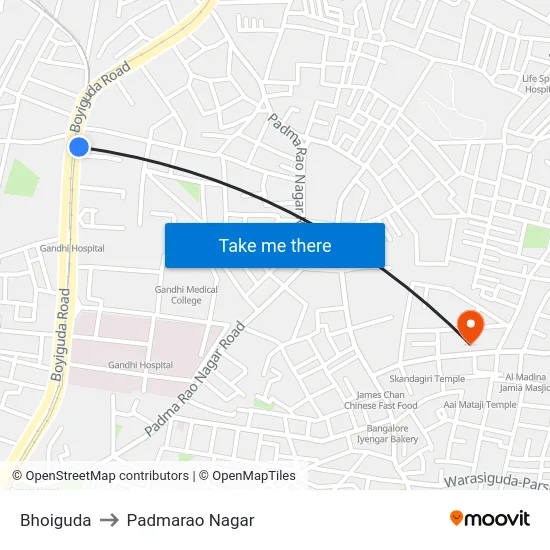 Bhoiguda to Padmarao Nagar map