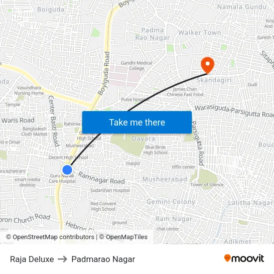 Raja Deluxe to Padmarao Nagar map