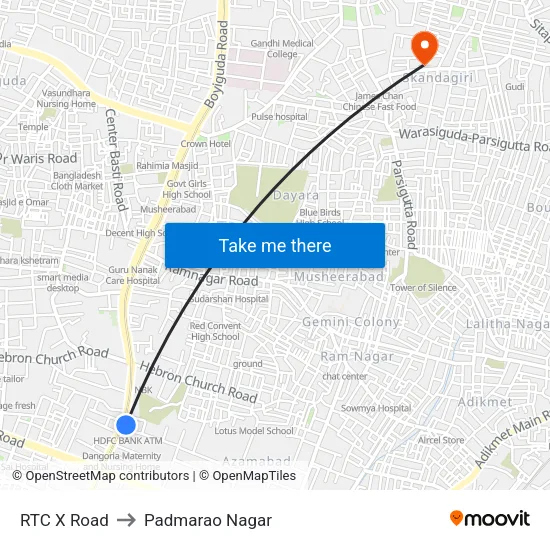 RTC X Road to Padmarao Nagar map