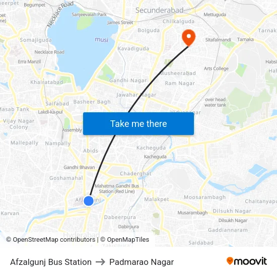 Afzalgunj Bus Station to Padmarao Nagar map