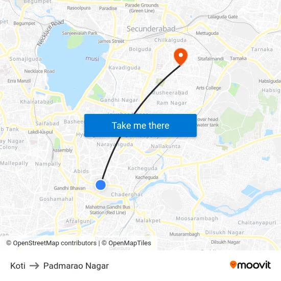 Koti to Padmarao Nagar map