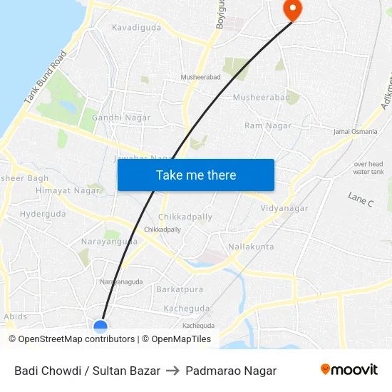Badi Chowdi / Sultan Bazar to Padmarao Nagar map