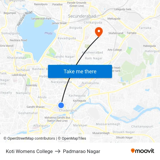 Koti Womens College to Padmarao Nagar map