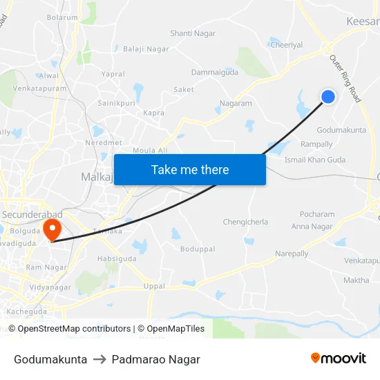 Godumakunta to Padmarao Nagar map