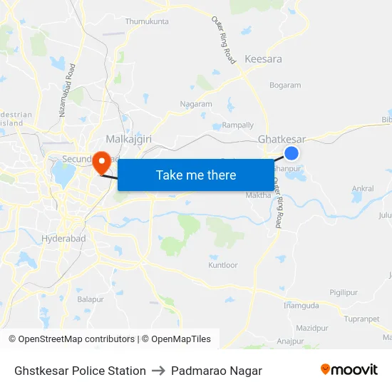 Ghstkesar Police Station to Padmarao Nagar map