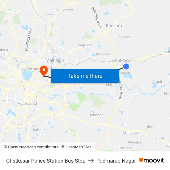 Ghstkesar Police Station Bus Stop to Padmarao Nagar map