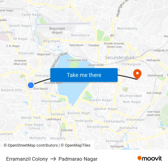 Erramanzil Colony to Padmarao Nagar map