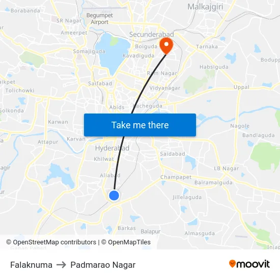 Falaknuma to Padmarao Nagar map