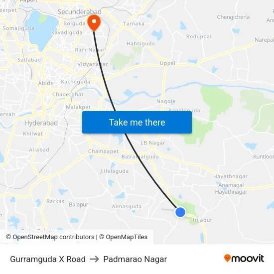 Gurramguda X Road to Padmarao Nagar map