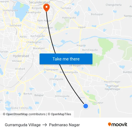Gurramguda Village to Padmarao Nagar map