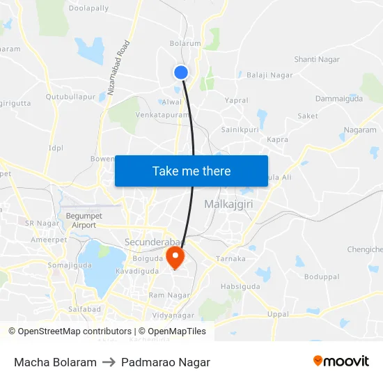Macha Bolaram to Padmarao Nagar map