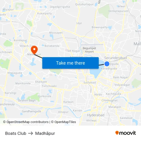 Boats Club to Madhāpur map