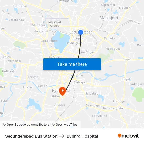 Secunderabad Bus Station to Bushra Hospital map