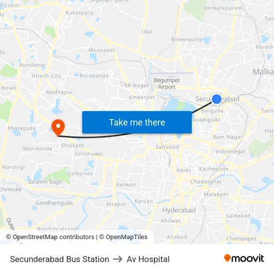 Secunderabad Bus Station to Av Hospital map