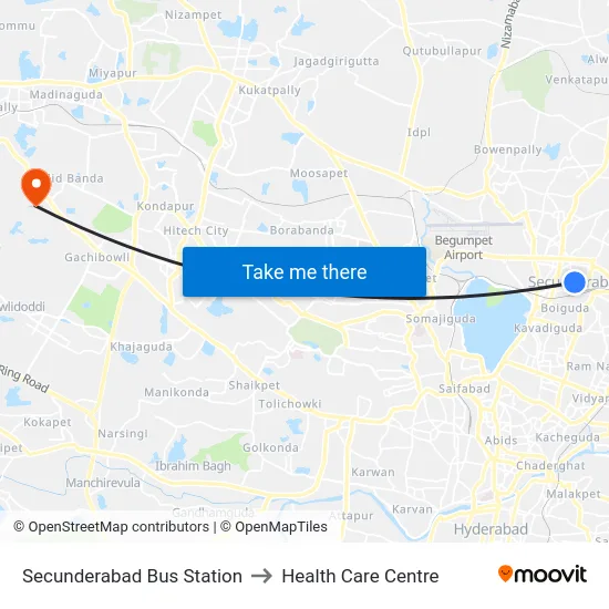 Secunderabad Bus Station to Health Care Centre map