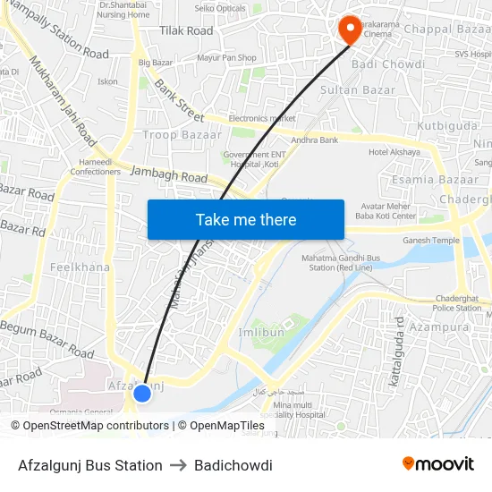 Afzalgunj Bus Station to Badichowdi map