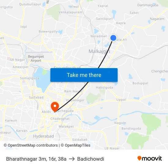 Bharathnagar 3m, 16r, 38a to Badichowdi map