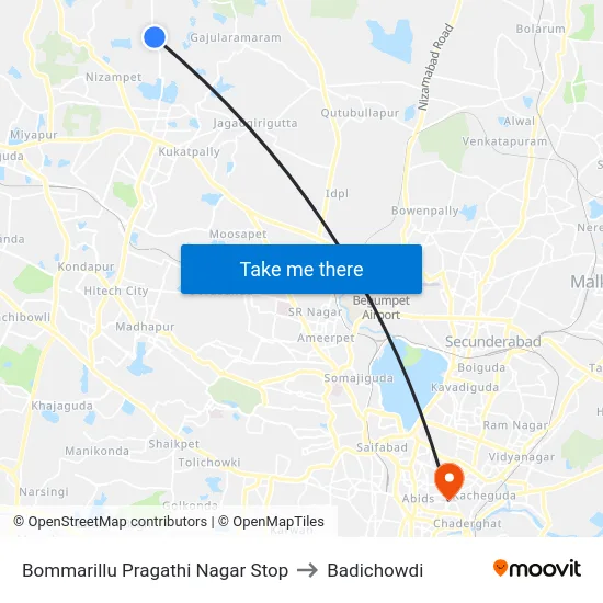 Bommarillu Pragathi Nagar Stop to Badichowdi map