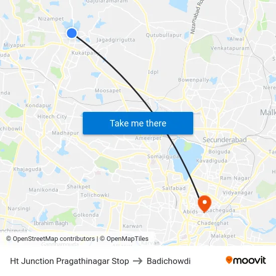 Ht Junction Pragathinagar Stop to Badichowdi map