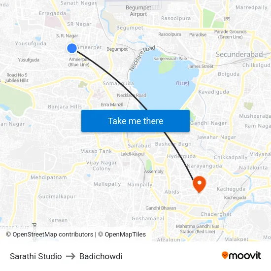 Sarathi Studio to Badichowdi map