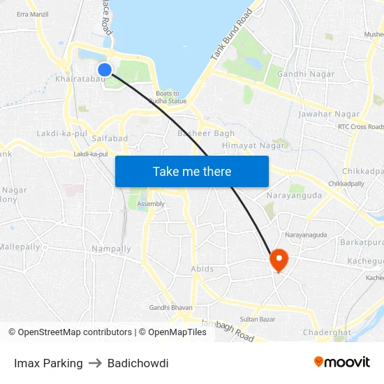 Imax Parking to Badichowdi map