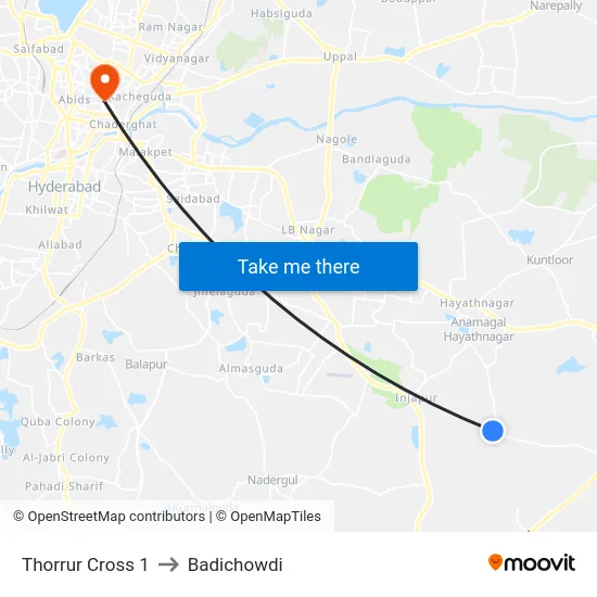 Thorrur Cross 1 to Badichowdi map