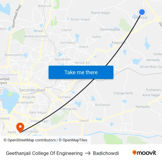 Geethanjali College Of Engineering to Badichowdi map
