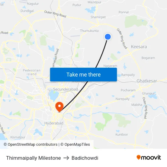 Thimmaipally Milestone to Badichowdi map