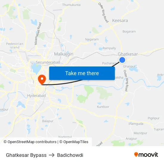 Ghatkesar Bypass to Badichowdi map