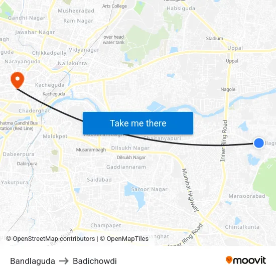 Bandlaguda to Badichowdi map