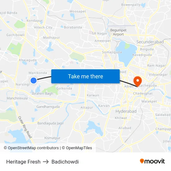 Heritage Fresh to Badichowdi map