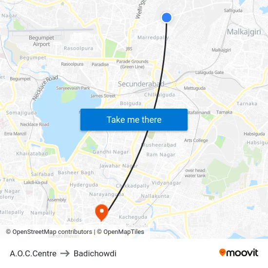 A.O.C.Centre to Badichowdi map