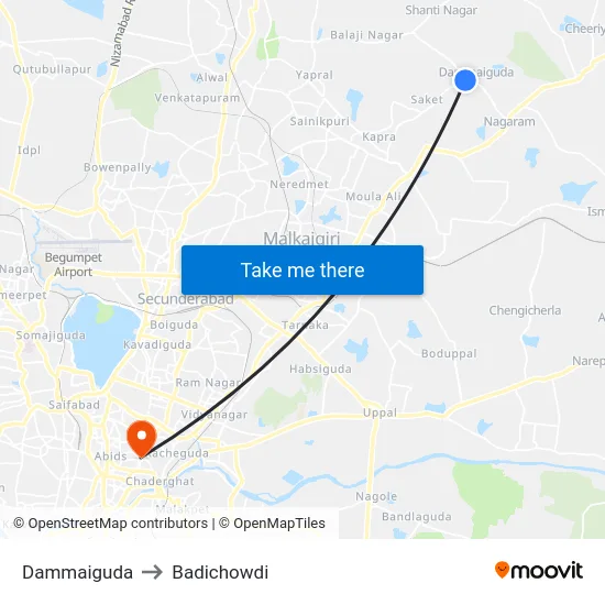 Dammaiguda to Badichowdi map