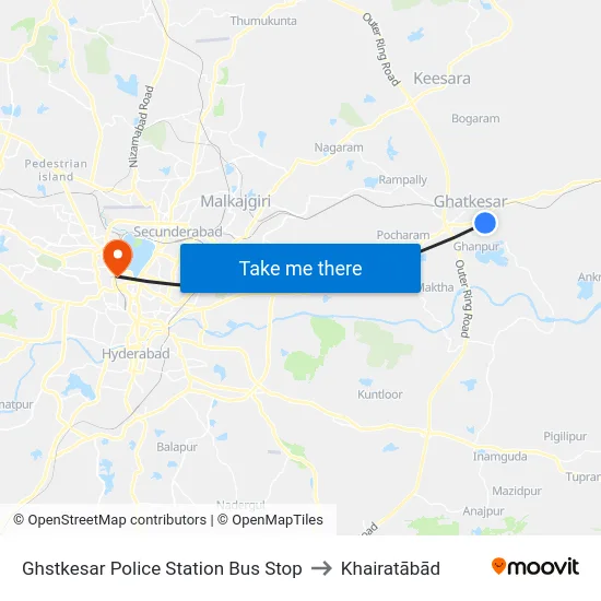 Ghstkesar Police Station Bus Stop to Khairatābād map