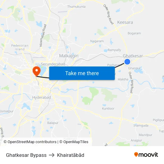 Ghatkesar Bypass to Khairatābād map