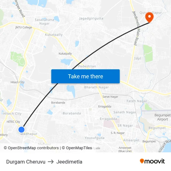 Durgam Cheruvu to Jeedimetla map